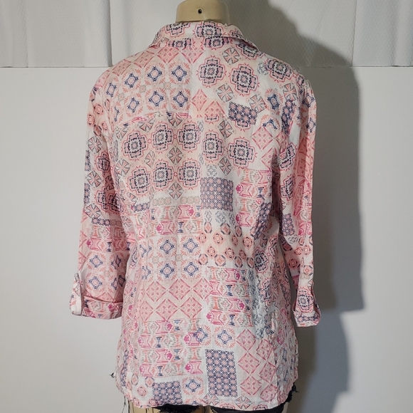 JM Collection 100% Linen Pink and Blue 3/4 Sleeve Button Down Shirt Size 10 - Picture 6 of 12